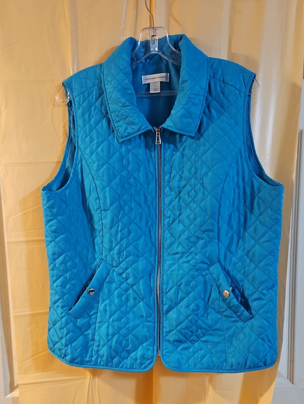 CHRISTOPHER & BANKS BLUE QUILTED FULL ZIP VEST: GOOD CONDITION: SIZE L